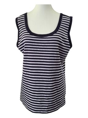 Misook Striped Sleeveless Knit Blouse Women’s Medium/Large Black White Stretch
